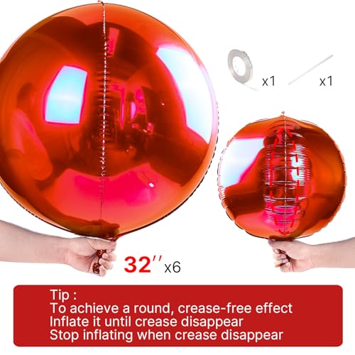 Image of PartyWoo Red Foil Balloons 6pcs Large Round Giant Jumbo 4D Balloons