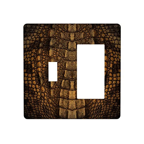Crocodile 2 Gang Single Toggle Rocker Light Switch Cover, Fashion Wild Animals Fur Crocodile Skin Combination Wall Plate Decorative Electrical Switchplate Outlet Faceplate for Kitchen Home Art Decor
