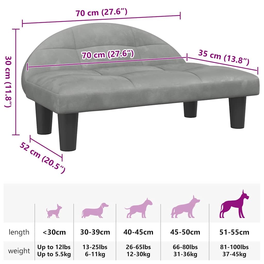 Cuccia per cani in velluto grigio chiaro, 70 x 52 x 30 cm, con imbottitura in schiuma, divano e cuscino antiscivolo, rivestimento lavabile, protegge le articolazioni, per cuccioli, per