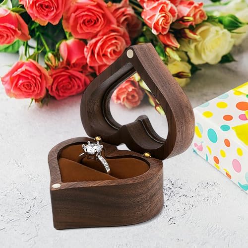 Caixa de anel de coração para proposta, caixa de anel de coração para casamento - Organizador de por