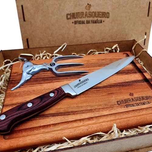 Kit Churrasco Tábua Garfo Faca Churrasqueiro Oficial da Família