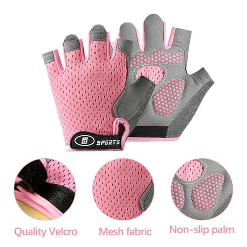 Mecmbj Fahrradhandschuhe Kinder, Reithandschuhe Kinder, Ultradünn, rutschfest, Atmungsaktiv, Fingerlose Sporthandschuhe, für Mädchen und Jungen Alter 9-13(Rosa)