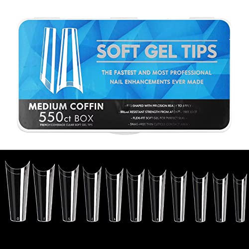 550 Stück weiche Gel-Nagelspitzen mit vollständiger Abdeckung, 11 Größen Gel-Nagelspitzen mit vollständiger Abdeckung, Kunstnägel mit Etui, Qiwey mattierte C-Kurven-Gel-Nagelverlängerungen Cover