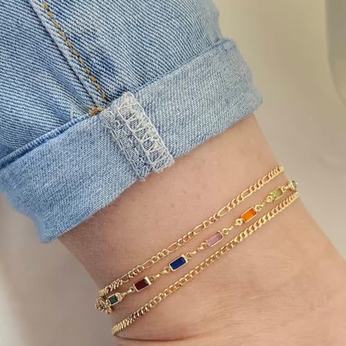 Image of Rotnso Anklets for Women 14K Gold Silver Plated Ankle Bracelets Trendy Waterproof Boho Anklets Set Adjustable Dainty Cute Diamond Beaded Heart Non Tarnish Summer Beach Jewelry Gift