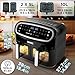 Duronic XXL Air Fryer AF34 BK 10L Digital Family Size Air Fryers Oil Free Triple Drawers 10in1 Dual Zone Extra Large AirFryer for Family Cooking with Dishwasher Safe Non-Stick Baskets Black