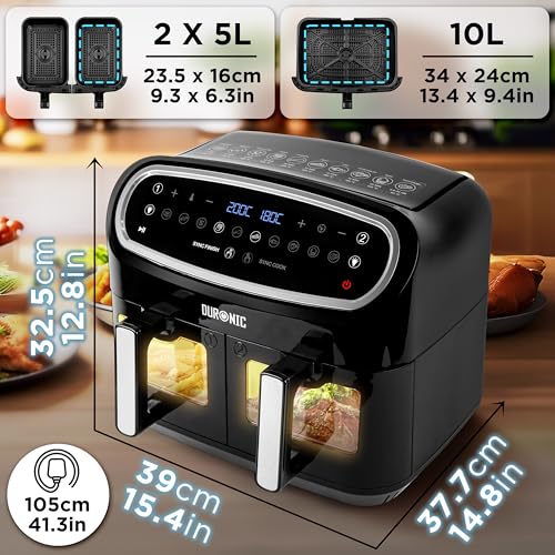 Fryer AF34 BK 10L Digital Family Size Air Fryers Oil Free Triple Drawers 10in1 Dual Zone Extra Large AirFryer for Family Cooking... - Image 2