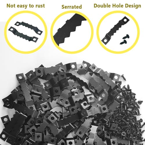 Image of 100 Pcs Sawtooth Hangers Picture Hanging Kit 1.77in Sawtooth Picture Hangers Picture Hooks with Screws Picture Frame Hangers for Photos Artwork Clock (Black /XK-JC)