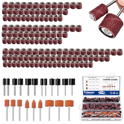 Image of Tnisesm 159Pcs Sanding Drum Set for Dremel Rotary Tools-Includes 138 Aluminum Oxide Drum Sander Sanding Sleeves (80,120,240 Grit),12 Drum Mandrels and 9 Sanding Bits,Sanding Bits Tool Accessories