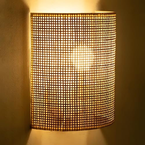 Image of Bofea-Rattan Wall Sconce Boho Wall Light Fixture with Hemp Rope Farmhouse Bathroom Vanity Light Boho Hallway Lights Fixture Hand Woven Sconces Lighting for Bedside Living Room(Style B)