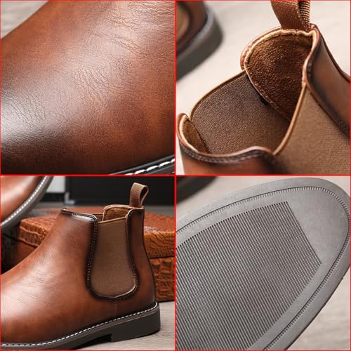 Men's Leather Chelsea Dress Boots Fashion Classic British Style Pointed Toe Elastic Band Slip On Oxford Boots Casual Business Formal Ankle Boots2