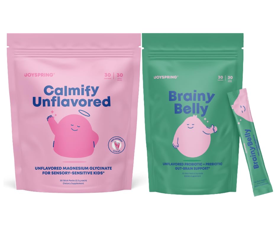 JoySpring BrainyBelly Probiotic+Calmify Kids Magnesium Powder Stick Bundl
