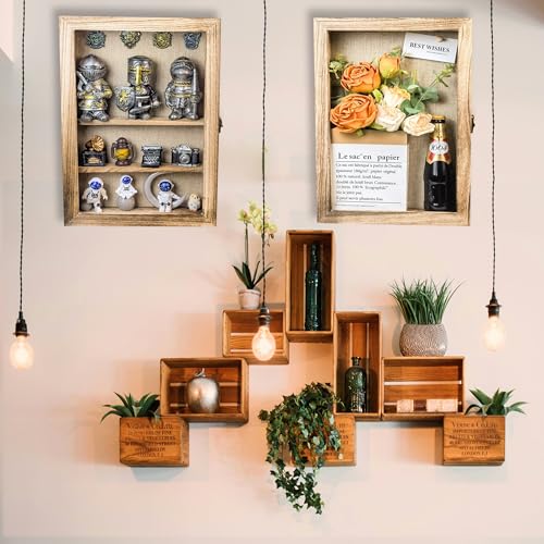 Image of Original Wood 11x16 Large Shadow Box Frame Deep Shadow Box with Shelves Memorial Shadow Box Display Case with Linen Back for Handicrafts,Picture Frames,Medals, Coins,Pins Collection and More