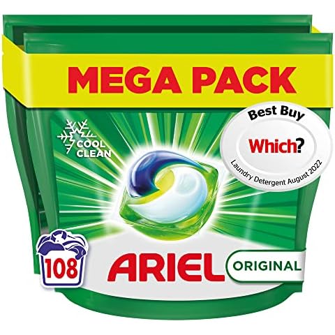 Ariel All-in-1 PODS Washing Liquid Laundry Detergent Tablets / Capsules, 108 Washes (54 x 2), Original, Brilliant Cleaning Even In A Cold Wash Cover
