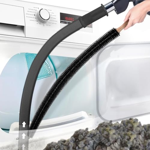 Image of PetOde 2 Pieces Dryer Vent Cleaner Kit Compatible with Most Vacuum Cleaner, Dryer Lint Brush and Vacuum Hose Attachment, Quickly Lint Remover, Black