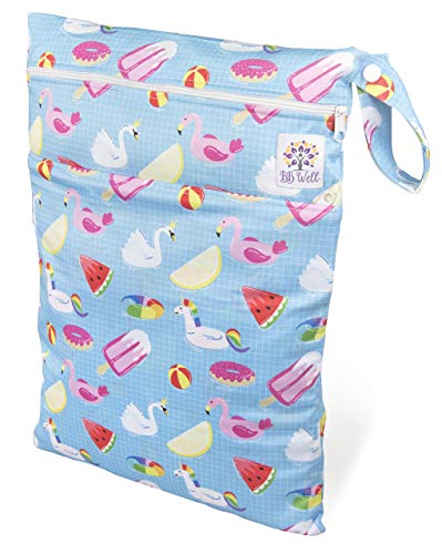 BB Well Wet Bag -2 Zippered Pockets for Wet and Dry use-Multipurpose from Cloth Diapers and Wipes to Swimsuits-This Hanging Wet Bag is for The Baby-Toddler-Kids and Adults Unicorn and Flamingo