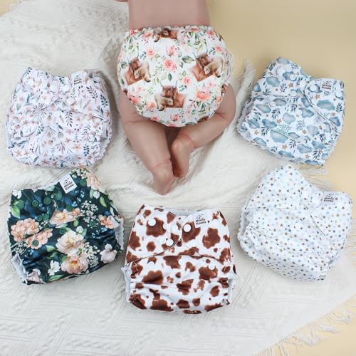 Mama Koala 3.0 Pocket Cloth Diapers for Babies with AWJ Lining, 6 Pack with 6 5-Layer Natural Cloth Diaper Inserts - Reusable and Washable Pocket Diapers(A-A Special Set)