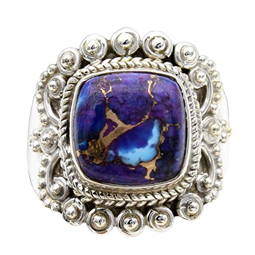 Square Purple Copper Turquoise Solid 925 Sterling Silver Handmade Wedding Rings For Womens, Valentines Day Gift Jewelry