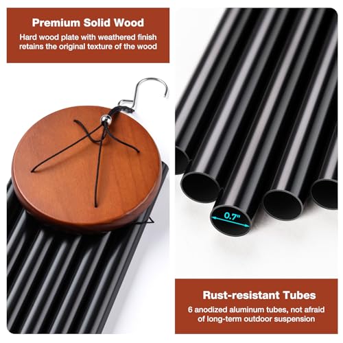 32" Wind Chimes for Outside with Heart Photo Holder, Aluminium Sympathy Wind Chimes Suitable for Outdoor, Garden, Patio Decoration, Sympathy Chime for Loss of Loved One, Friend, Pet Memorial - Black — view 6