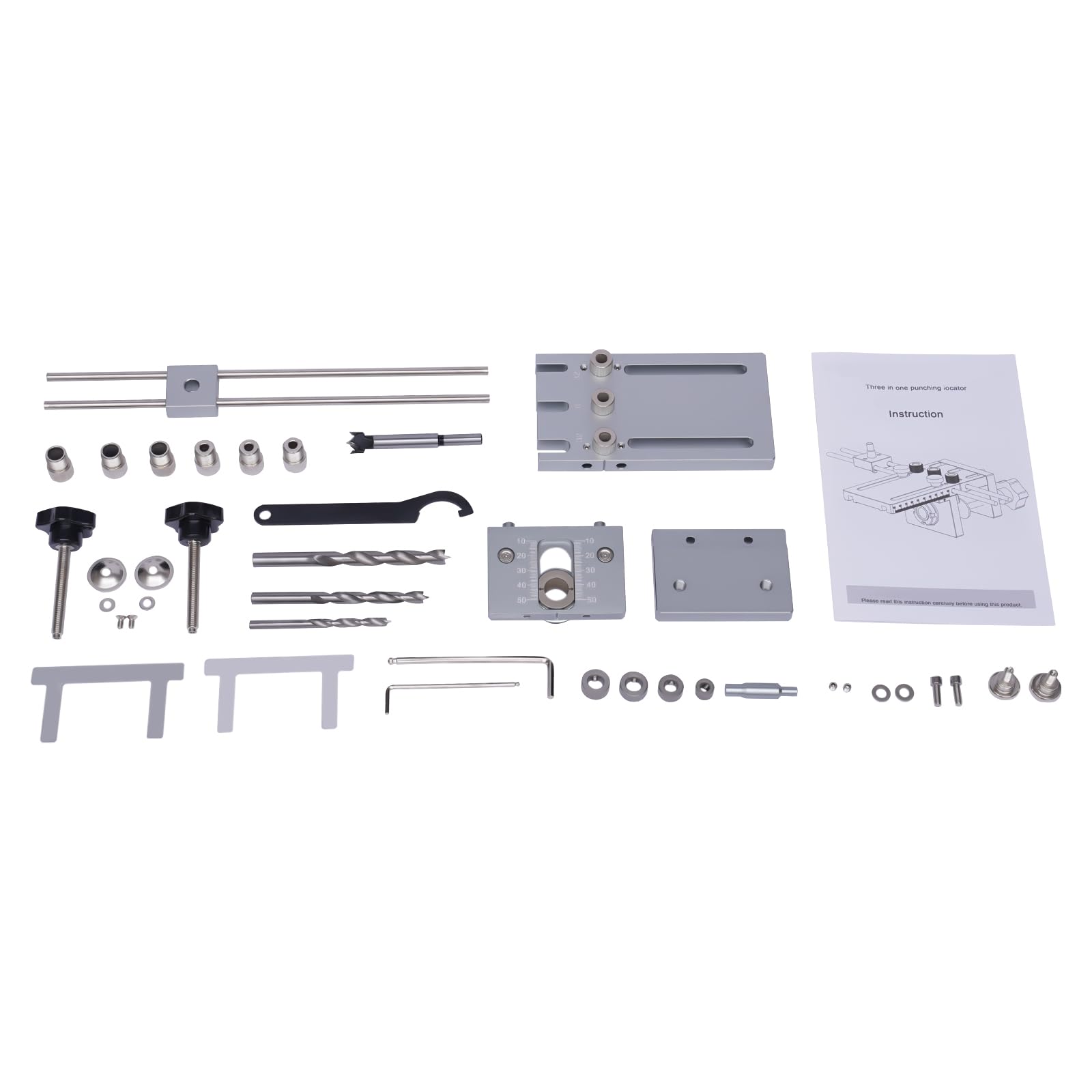 Localizador de agujeros 3 en 1, con 9 casquillos y 3 brocas (6/8/10 mm), guía de perforación de aluminio, guía de perforación de aluminio, guía de precisión para montaje de muebles