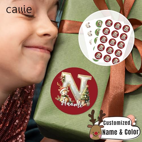 Image of Personalized Christmas Stickers - Custom Name Waterproof Christmas Gift Tags for Gift Box Xmas Holiday Decorations Party Favors - 30 Stickers (Elk)