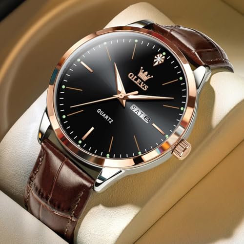 Image of OLEVS Men Watches Dress Waterproof Leather Band Classic Large Face Luxury Watches for Men Casual Fashioned Nice Analog Watch Men Day Date Easy Reader Quartz Original Business Adjustable Watches Men