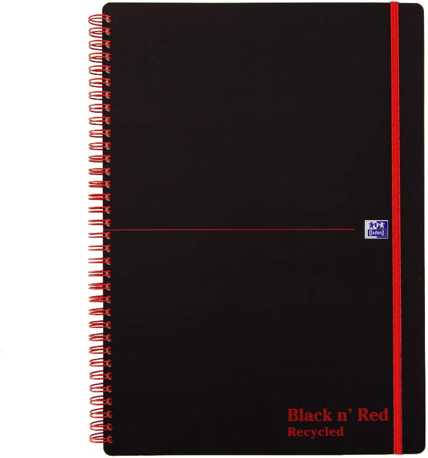Oxford Black n' Red, A4 Notebook Recycled, Poly, Wirebound, Lined, 1 Notebook