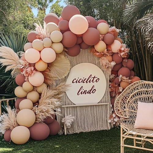 Image of Boho Balloons Pink Nude Balloon Garland Double Stuffed Matte Cream Dusty Rose Balloon Arch Kit for Birthday Baby Showers, Wedding, Bridal, Baptism, Love Party Decorations