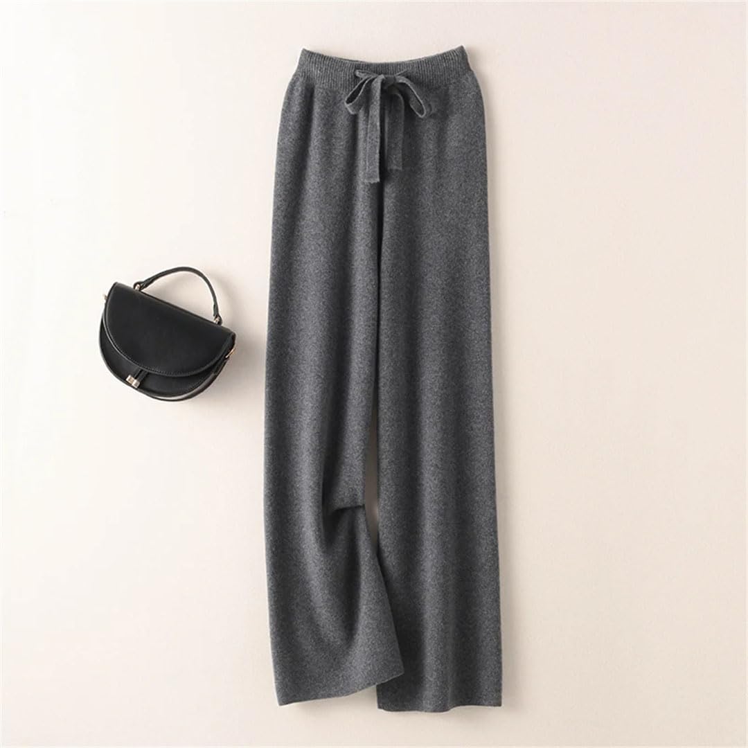 Pantaloni da donna a vita alta a gamba larga pantaloni lavorati a maglia pantaloni invernali 100% lana tinta unita pantaloni larghi