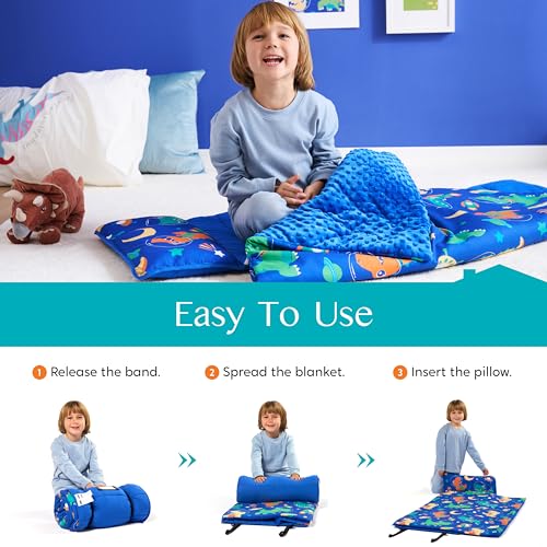 joiedomi toddler sleeping bag for kids 553939x303939 nap mat with removable pillow and minky blanket for toddler ages 3-7 roll up soft kids sleeping bag for boys girls kindergarten daycare sleepover