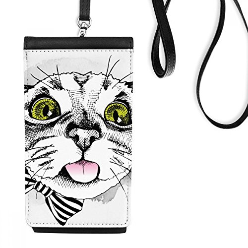 Sac téléphone noir en cuir pour amoureux des chats imprimé blanc