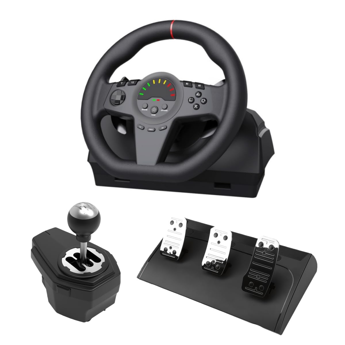 XUMIUZIY Kierownica Wyścigowa z Pedałami i dźwignią Zmiany Biegów, Kierownica do Gier 270, Sprzężenie Zwrotne Real Force, Zestaw Kierownic do PC, /3, XboxOne, S witch, X box Series