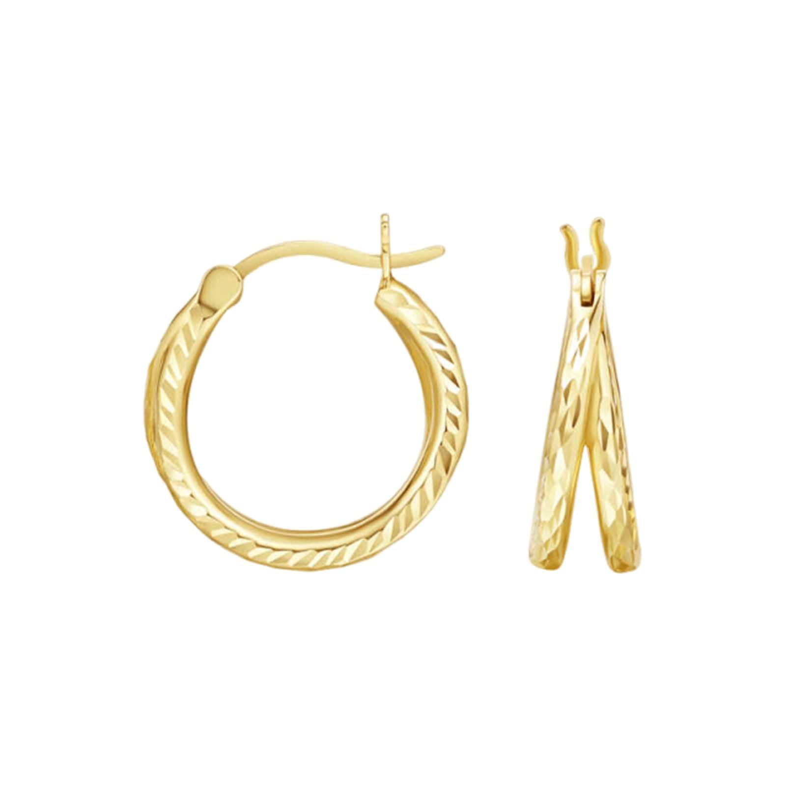 Epinki Creole Hoop 9K/14K/18K żółte złoto, podwójne koła biżuteria damska kolczyki, damskie kolczyki na sztyfcie małe Au 750/585/375 prawdziwe złoto biżuteria, 18-karatowe żółte złoto (750), Bez