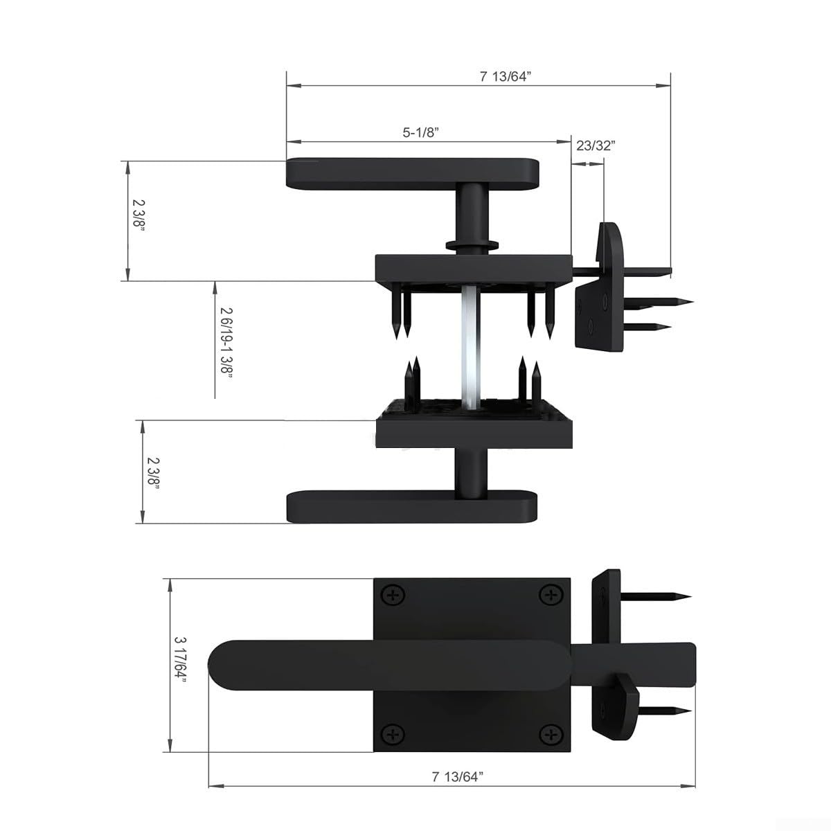 Loquet de porte double face de jardin, matériel de porte battante robuste, loquet de porte en bois, loquet de porte de jardin (noir)