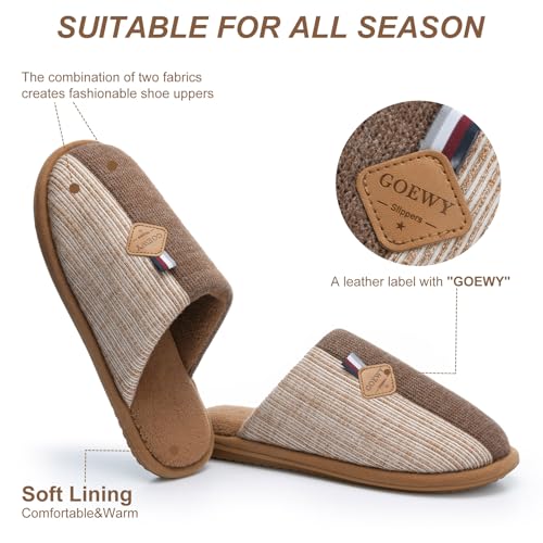 Image of GOEWY Mens Two-Tone House Slippers with Memory Foam Cozy Warm Slip On House Shoes for Indoor Outdoor Gifts for Men Him Dad