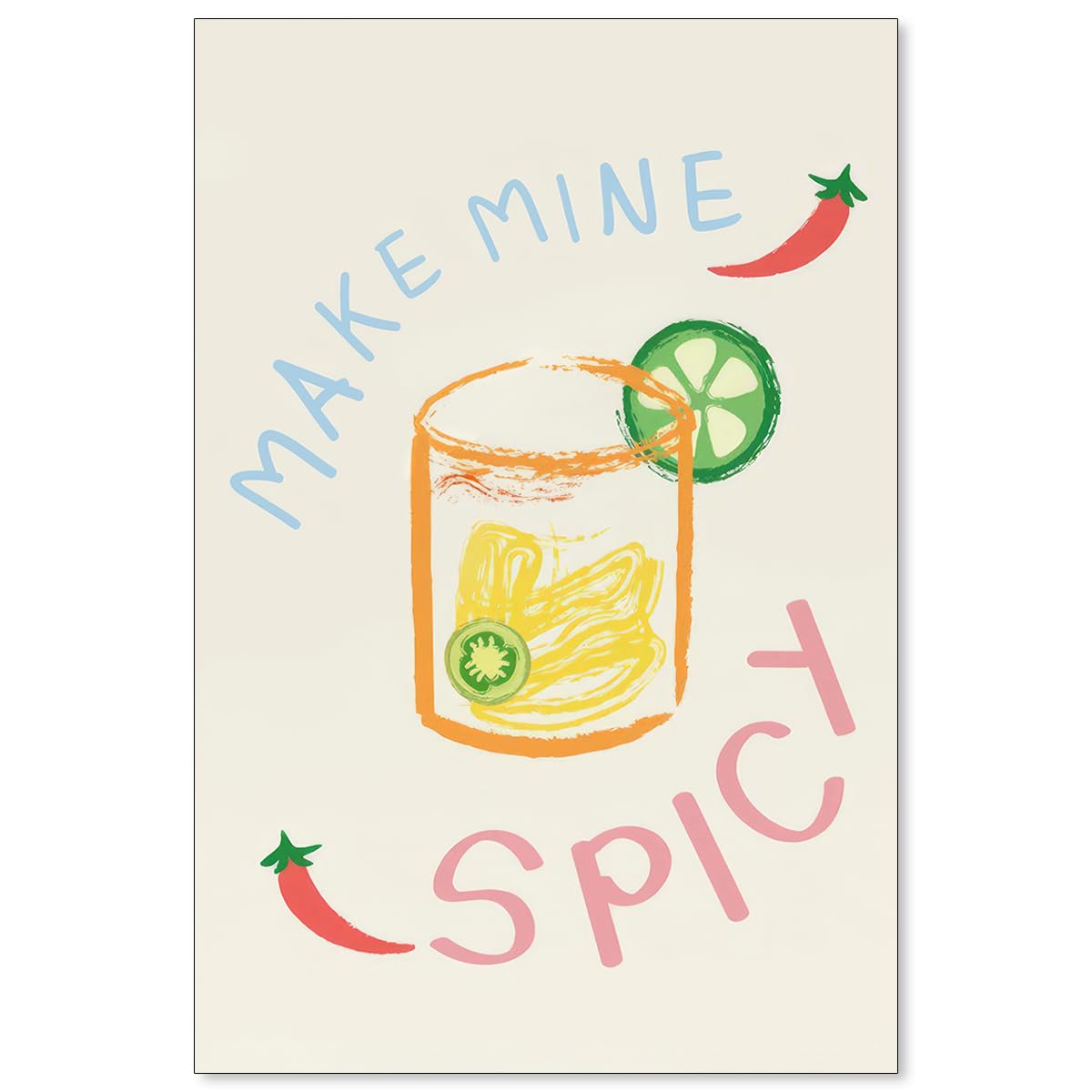 Vintage Kitchen Wall Art Spicy Margarita Cocktail Drink Lovers Poster Funky Alcohol Chili Room Aesthetics Print Wall Decor for Bar, Pub,Club,Dining 16x24in Unframed