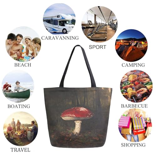 Magic Forest Big Red Mushroom Extra Large Canvas Gym Shoulder Tote,Durable Daily Reusable Top Handle Bag for Mens Womens Yoga Weekender Picnic Beach Travel Market Shopping4