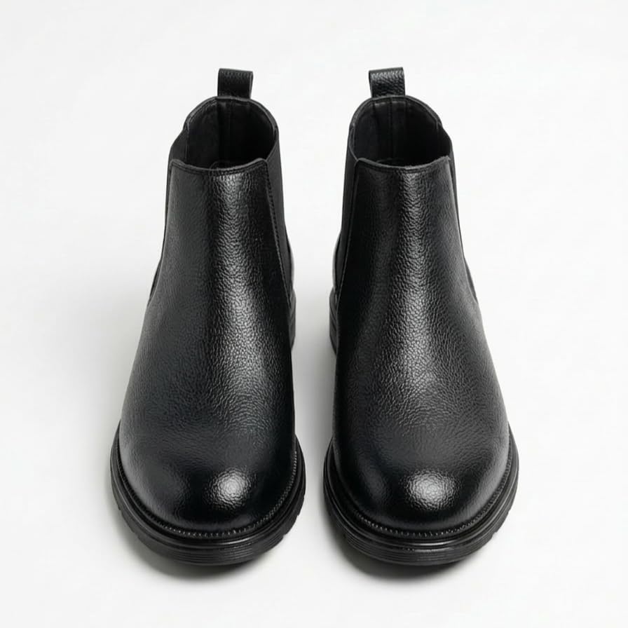 Image of Men's Synthetic Leather Lightweight Comfortable Trendy Outdoor Casual Shoes Slip On Chelsea Boots High Tops, Soft Cushioned Insole, Comfortable Fit, Trendy, Stylish Boots