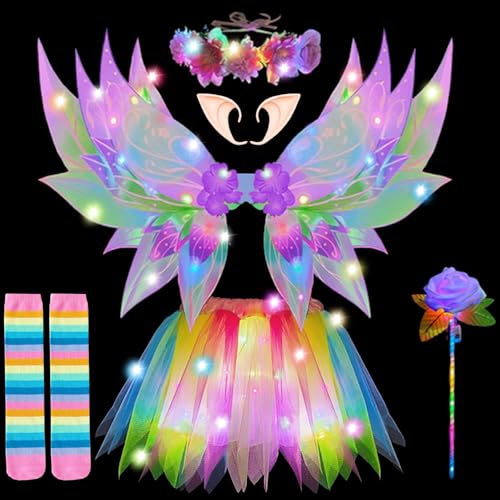 YOUYIKE Disfraz Hada Luminosa, Alas de Hada Niña LED Tutu Falda