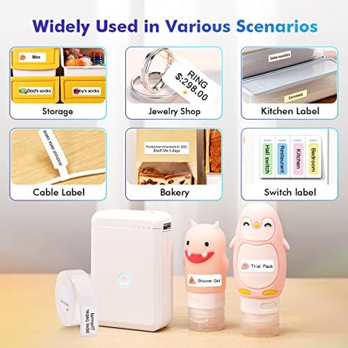 Small Smart Label Maker D110 with a Roll Paper, Wireless Bluetooth 15mm Wide Sticker Printer for NIIMBOT App, Easy to Print Name, Text, Cable labels, Price tags, Barcode, Emojis, Symbols