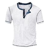 T-Shirt Kurzarm Herren V-Ausschnitt T Shirt Freizeithemd Loose Fit Struktur Leichte Sommershirt Atmungsaktiv Mit Knopfleiste Lässig Für Büro Alltag Urlaub Streetwear