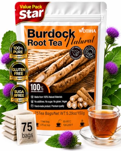 WOTIHA Roasted Burdock Root Tea Bags, 75 Count, Herbal Infusion