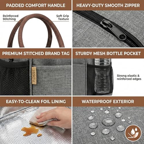 Image of FOSSE (7.5 L Insulated Travel Lunch /Tiffin /Storage Bag for Office, College & School | Hot & Cold Travel Lunch Box for Men,Women | Tiffin Box & Bottles, Picnic Bag (Grey)