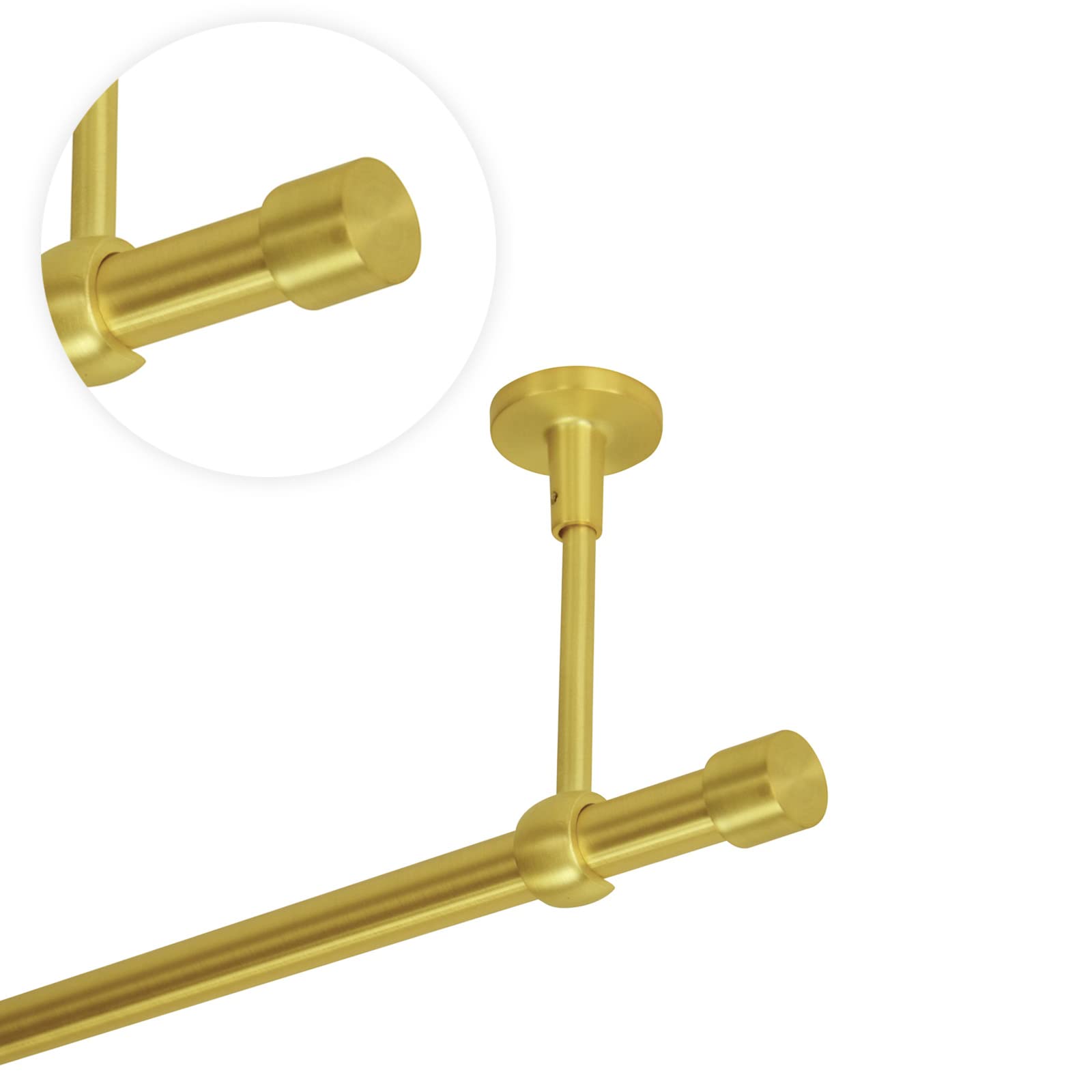 MDEKOR Tringle à rideaux de 240 cm - Tringle à rideaux pour montage mural ou au plafond - Laiton doré en métal - Diamètre : 19 mm
