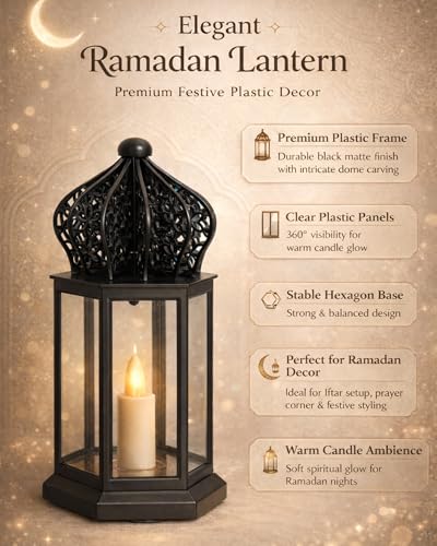 Image of Homesake Antique LED Candle Hurricane Lamp, 1 Pc Flameless and Smokeless Acrylic, Wall Hanging for Home, Living Room Corner, Bedroom, Wall Decor, Ramadan Decorations, Arabian Nights, Black