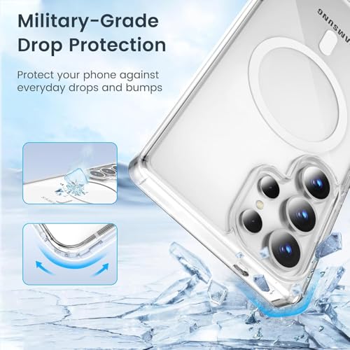 Image of Magnetic Silicone Case for Samsung Galaxy S25 Ultra 5G Compatible with MagSafe, Shockproof Phone Bumper Cover, Anti-Scratch Clear Back (Clear)