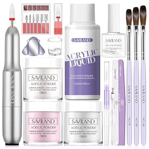 Acrylic Nail Kit with Drill: Clear/Pink/White Beginner Nail Kit Acrylic Set & Nail Drill Kit Acrylic Nail Brush Cuticle Oil for Professional Nail Extension Home DIY Easy to Use Acrylic Kit