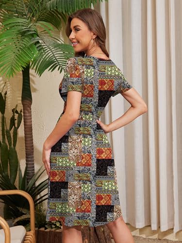 Image of Heymoments Womens Summer Short Sleeve Casual Dresses V-Neck Beach Dress with Pockets S-2XL