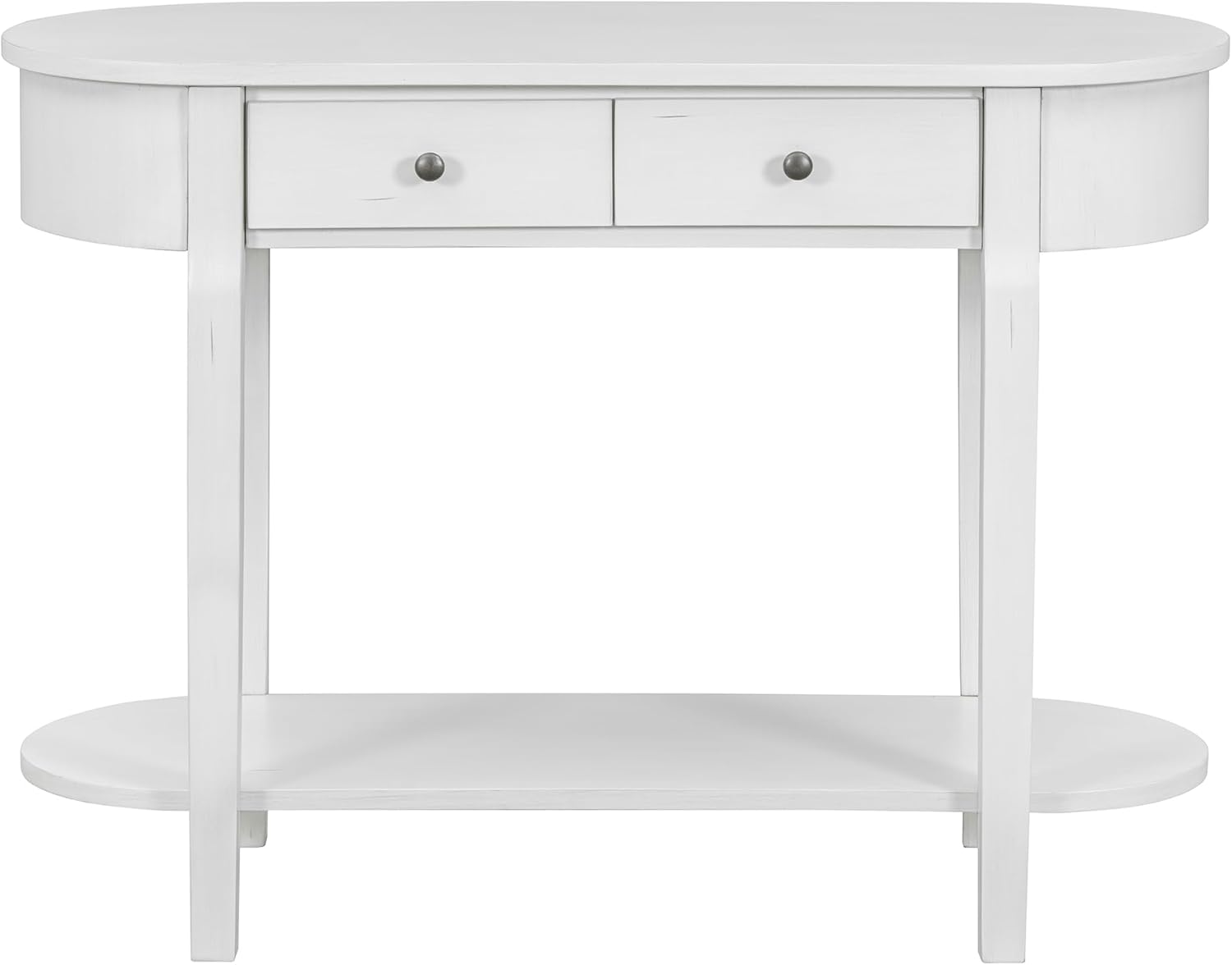 LUMISOL Retro Curved Entryway Table with Drawers, 2 Tier Sofa Table Console Table with Bottom Shelf for Hallway Entrance Living Room, Antique White