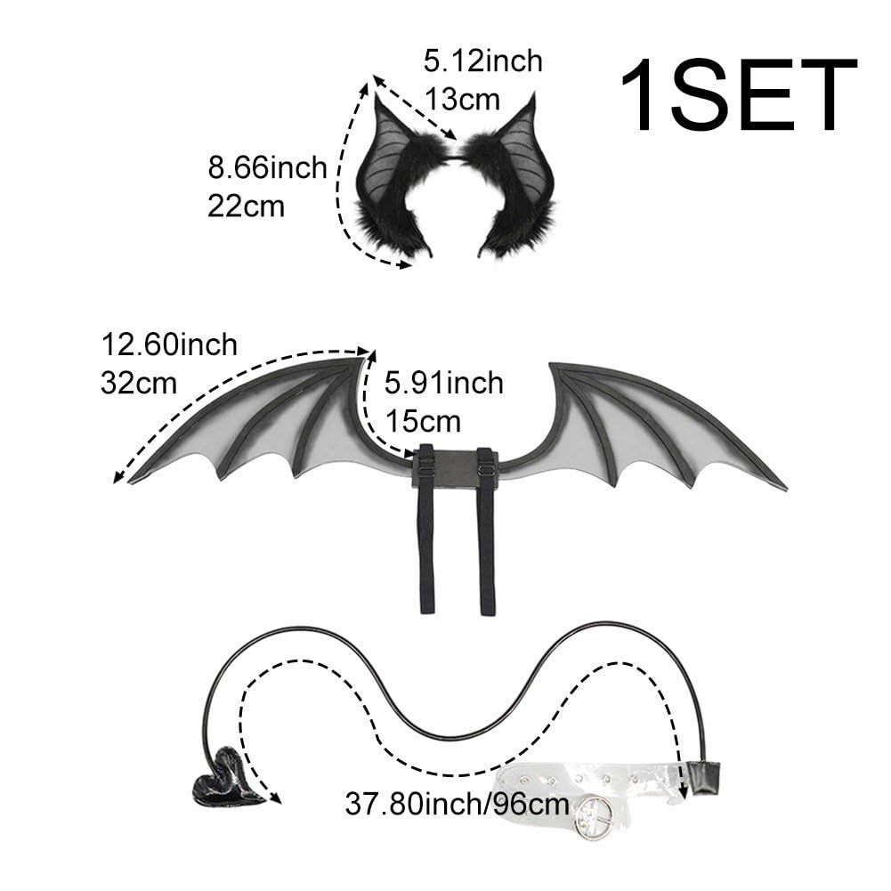 Ulxkmt Halloween Bat Costumes Set with Bat Hairbands Wings Tail Halloween Party Cosplay Costume Props Halloween Carnival Accessories for Women: Black Grey