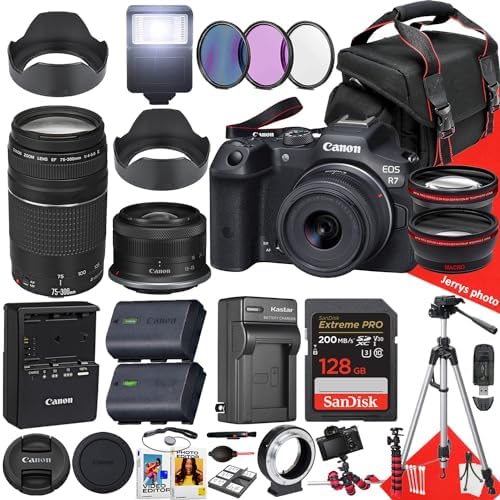 Canon EOS R7 Mirrorless Camera with 18-45mm and 75-300mm Lens + 1...